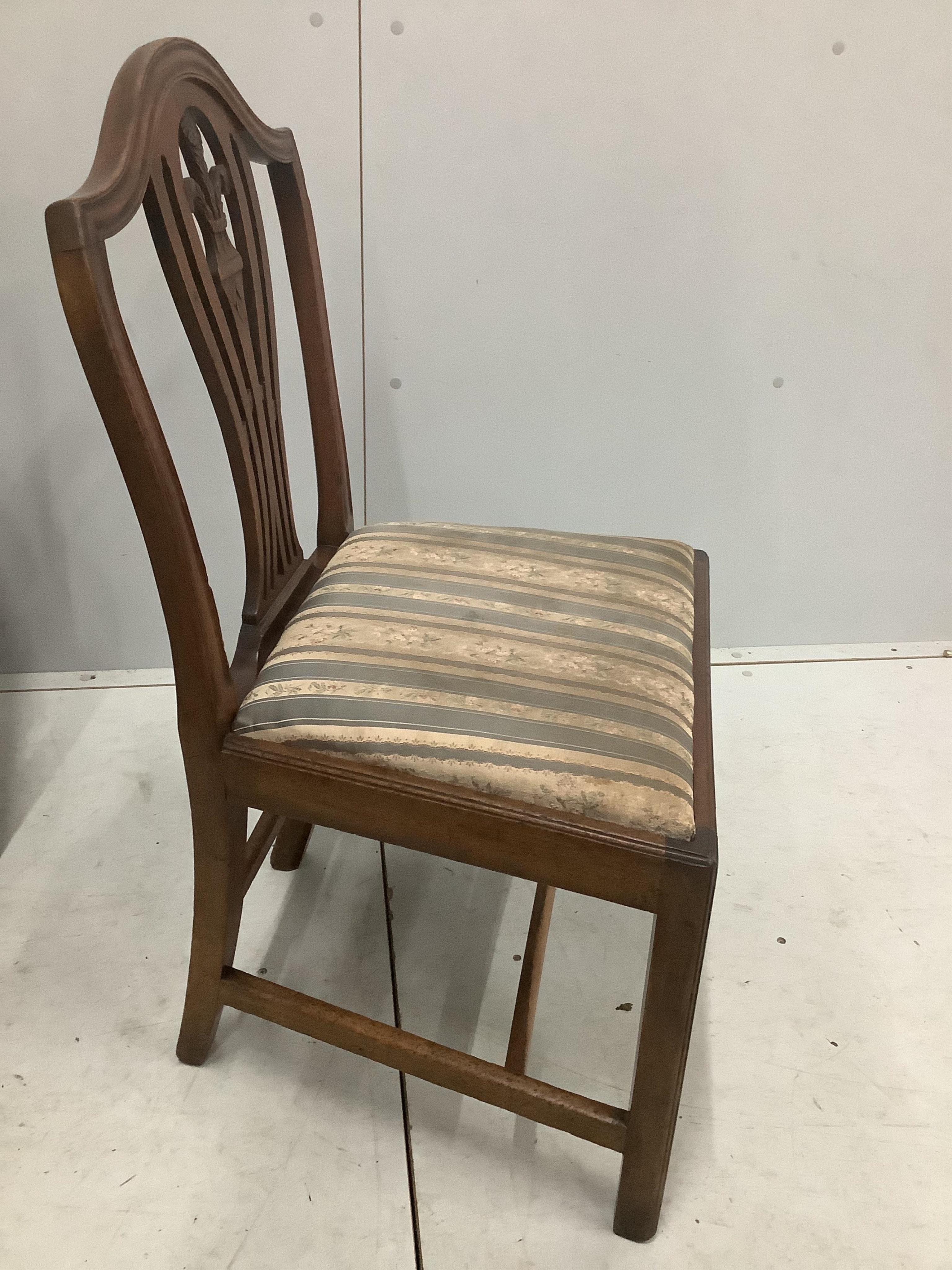 A set of six George III Hepplewhite period mahogany dining chairs. Condition - fair